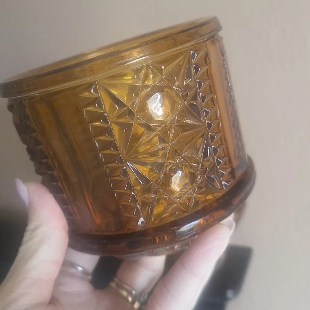 Vintage Indiana Glass Amber Stars & Bars Fairy Lamp